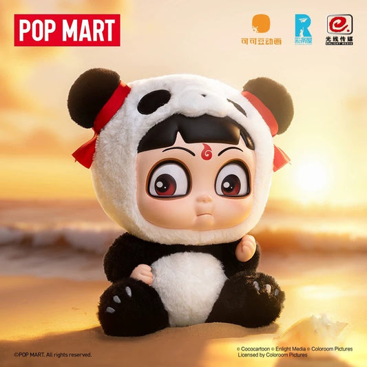 POPMART泡泡瑪特《哪吒之魔童鬧海》抱抱系列搪膠臉毛絨熊貓哪吒