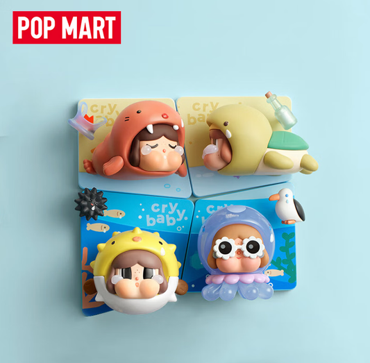 POPMART CRYBABY Cry Sea ซีรีส์สติกเกอร์ติดตู้เย็น กล่องสุ่มของใช้ในบ้าน