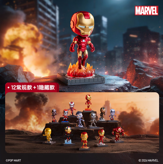 POPMART Marvel Iron Man Chronicle Series patung kotak buta hiasan